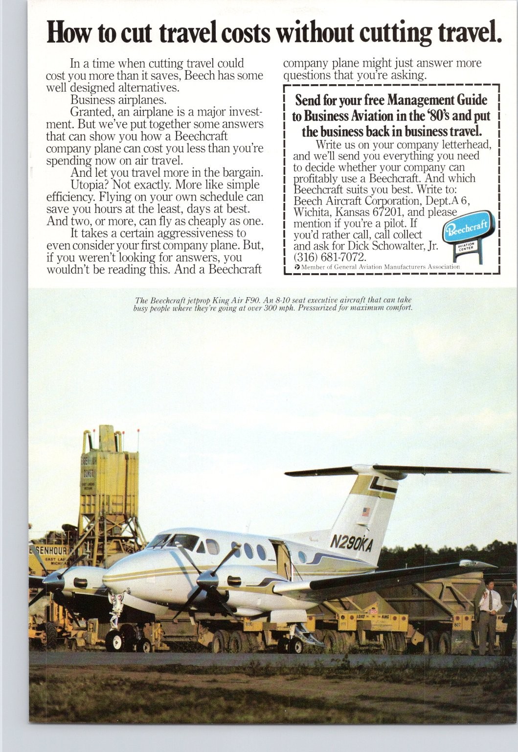 Beechcraft King Air F90 Jetprop Vintage Magazine Ad 1980 Aviation Print
