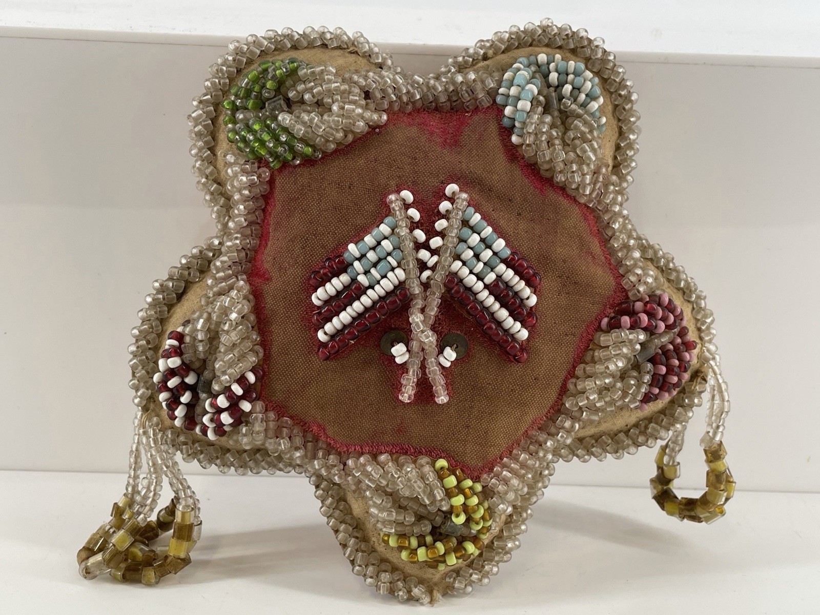 antique Iroquois (Haudenosaunee) beaded star-shaped pincushion