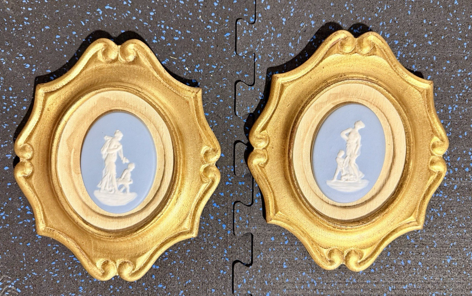 Pair Vintage Limoges Cameo Plaques Sungott France Style 741 Gilt Frames