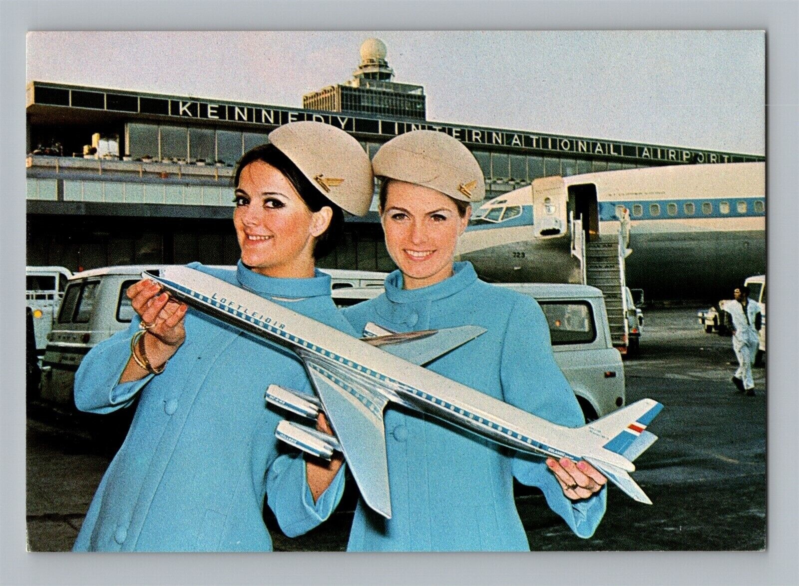 Aviation Postcard Icelandic Airlines Loftleidir DC 8 Stewardess Plane Model BA18