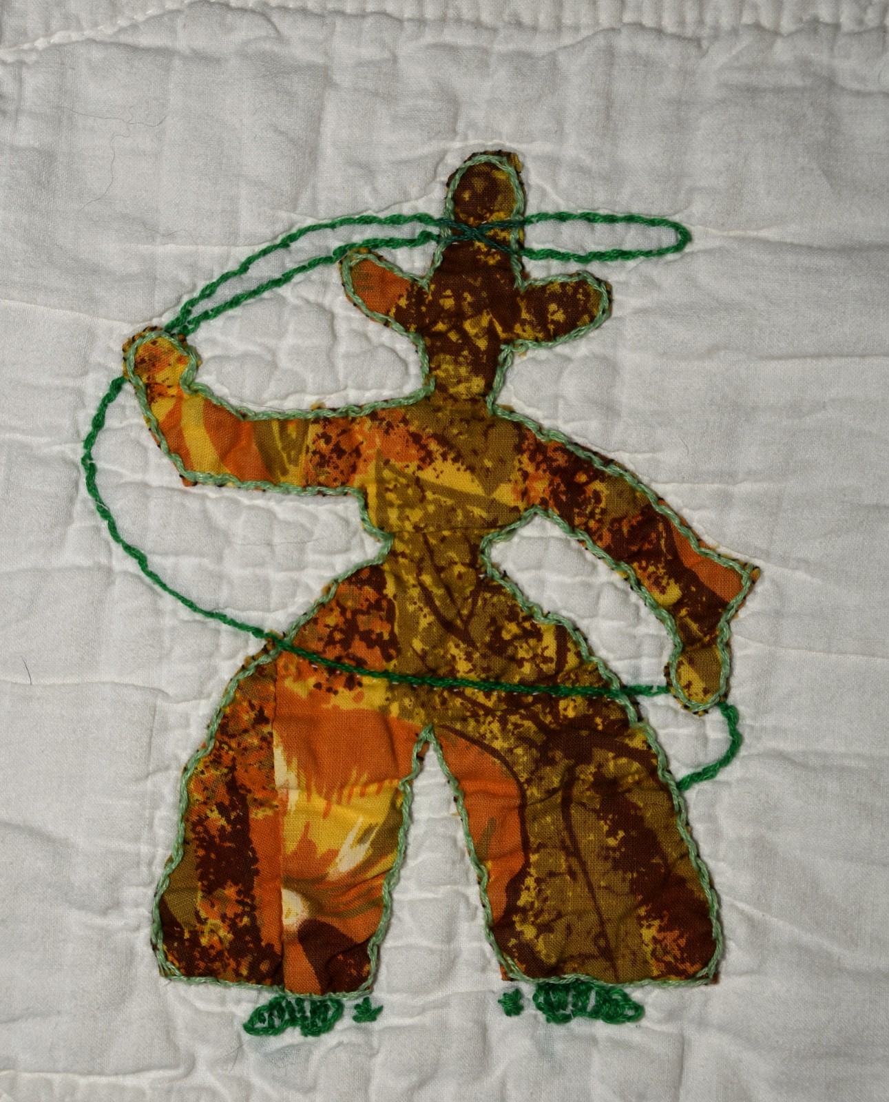 Vintage/Antique Applique Horse Cowboy Western Cutter Quilt Block Piece Camo