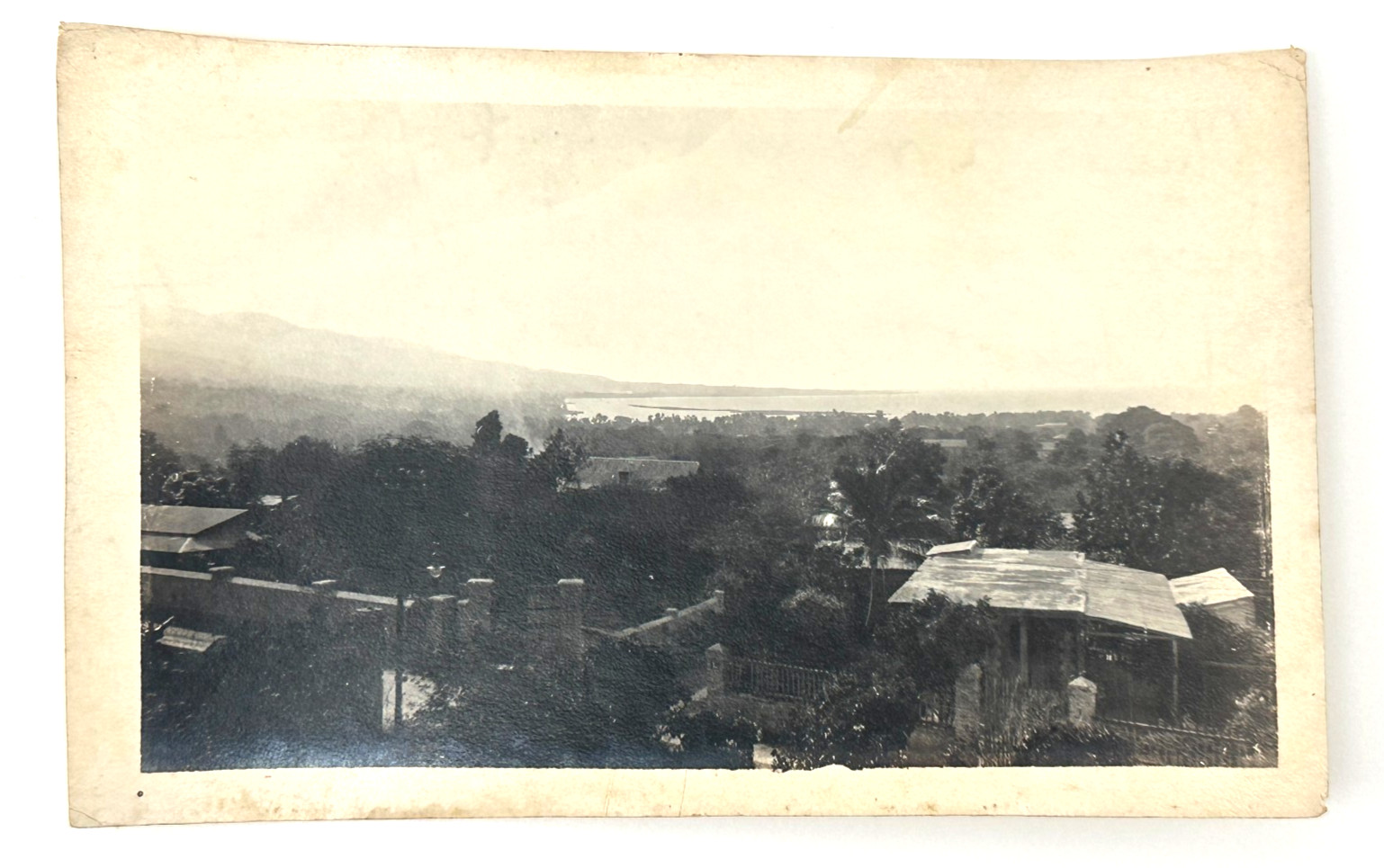 1930s Haiti Landscape Photo – Ocean, Ships & Mountains | Annotated Snapshot