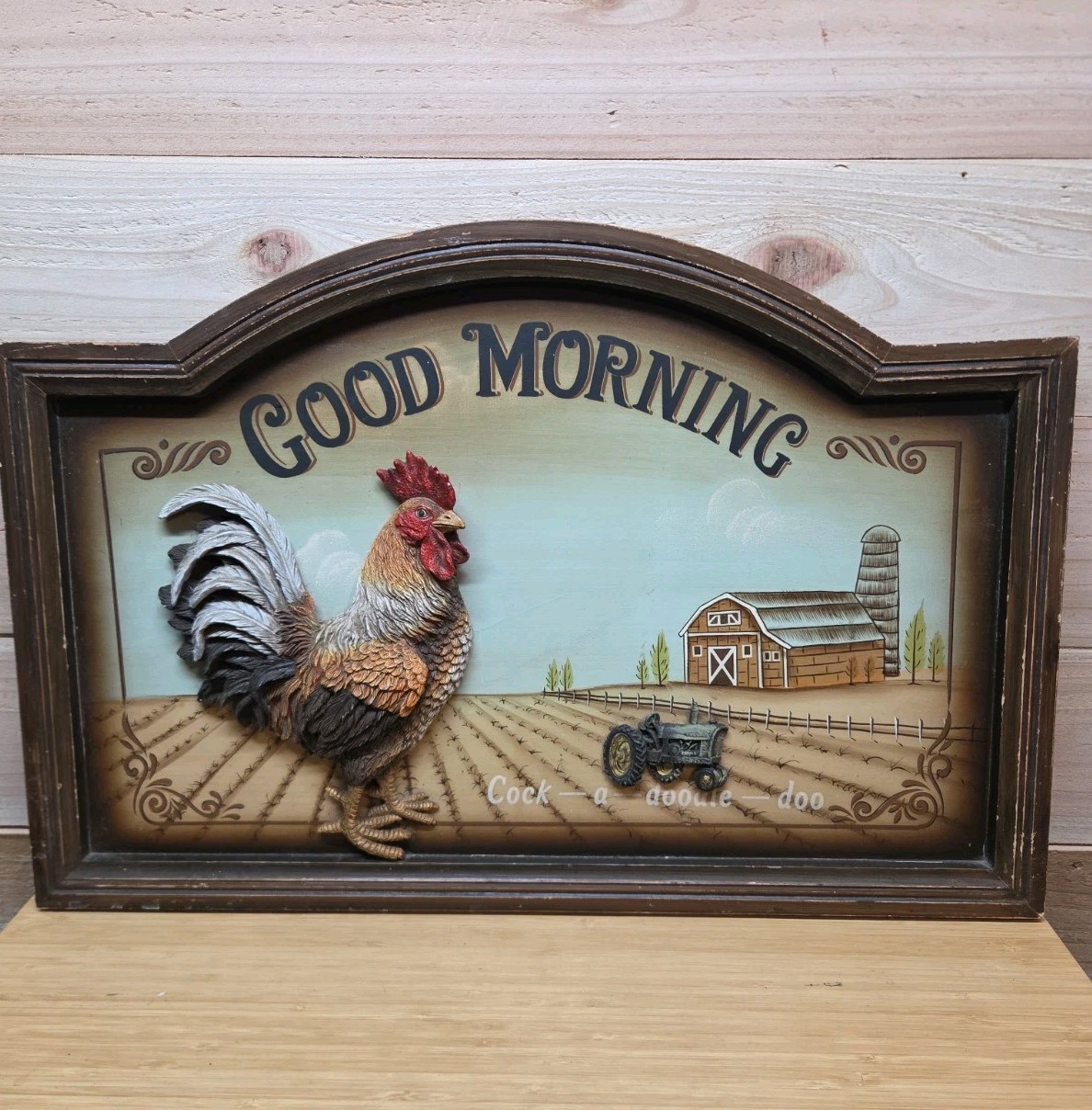 VTG 3d Rooster/ Tractor Good Morning Call,  Wall Decor.  NICE 