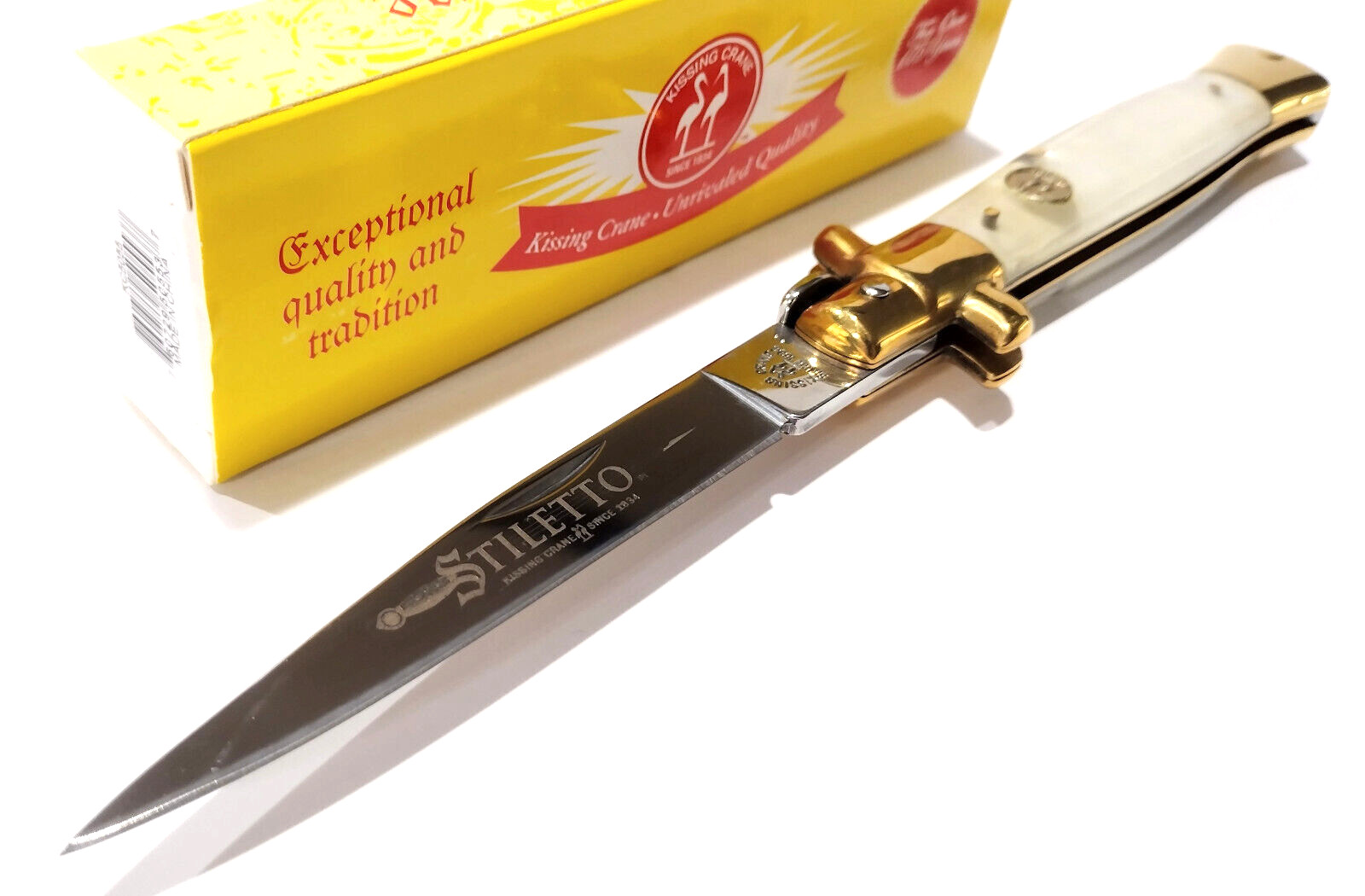 Kissing Crane Real Mother of Pearl MOP Stiletto Manual Folding Pocket Knife EDC