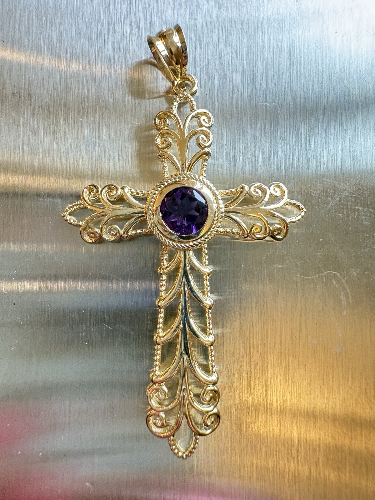 New Vintage 14K Yellow Gold Cross Michael Anthony Pendant 2.88gr Tanzenite/Sapph