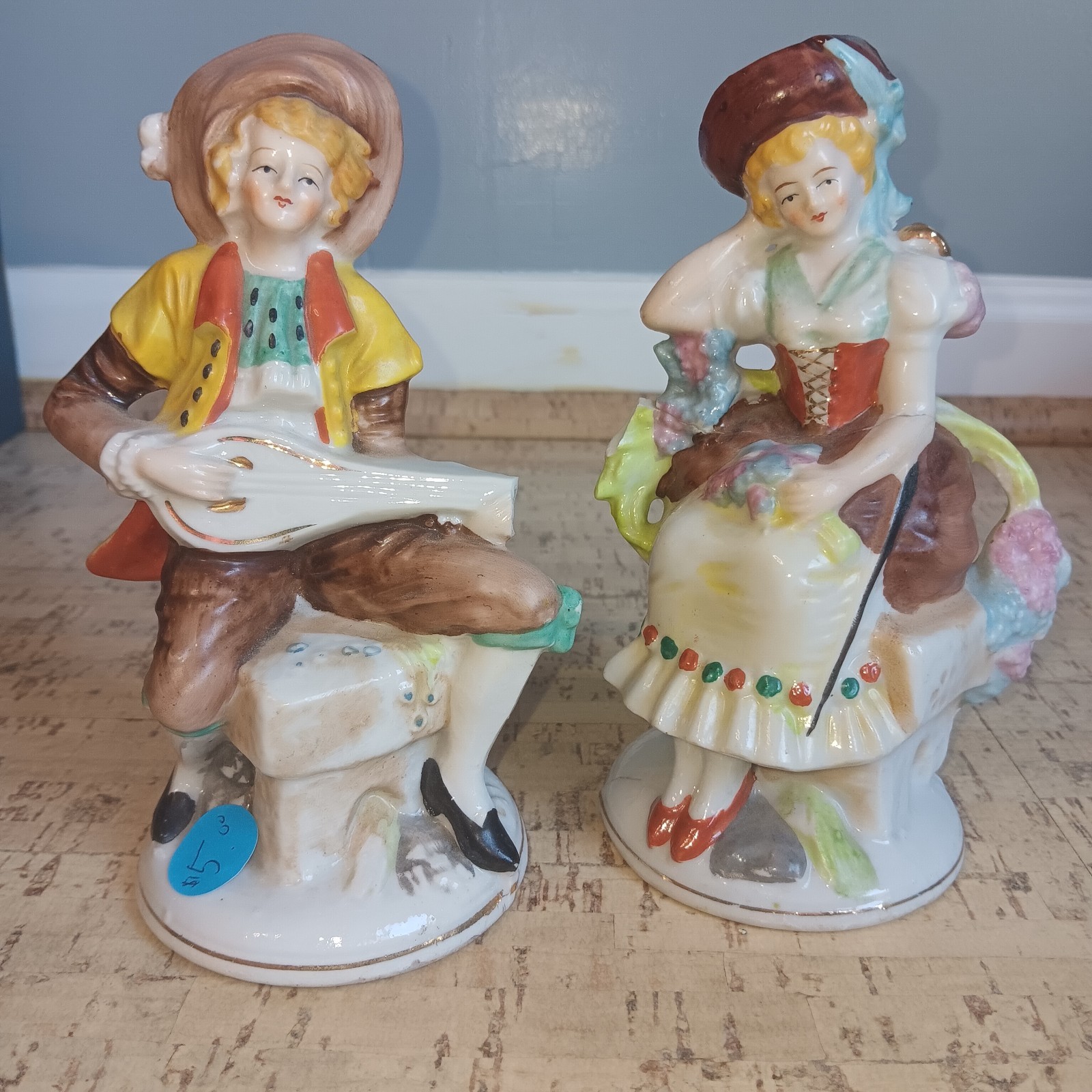 Antique Figurines, Occupied Japan - Hand Painted Man & Woman  (2) *damaged/chipd