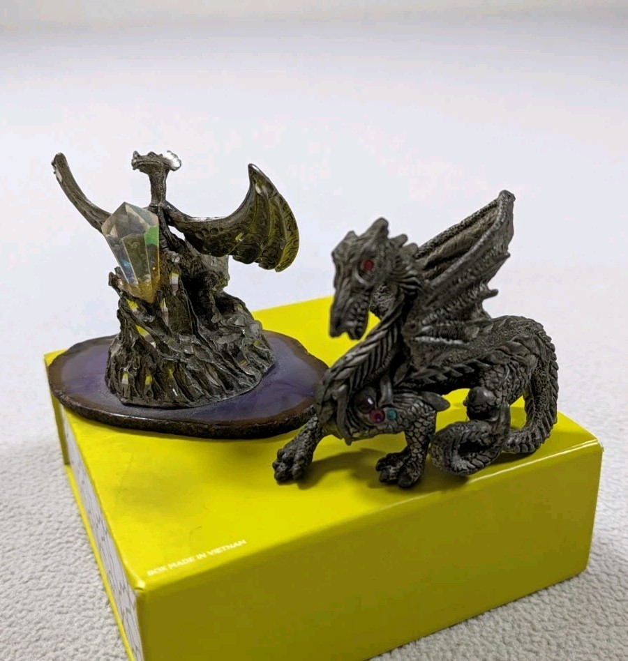 Lot of 2 Vintage 90\'s Comstock Pewter Jeweled Dragon 4143 Fantasy Amethyst