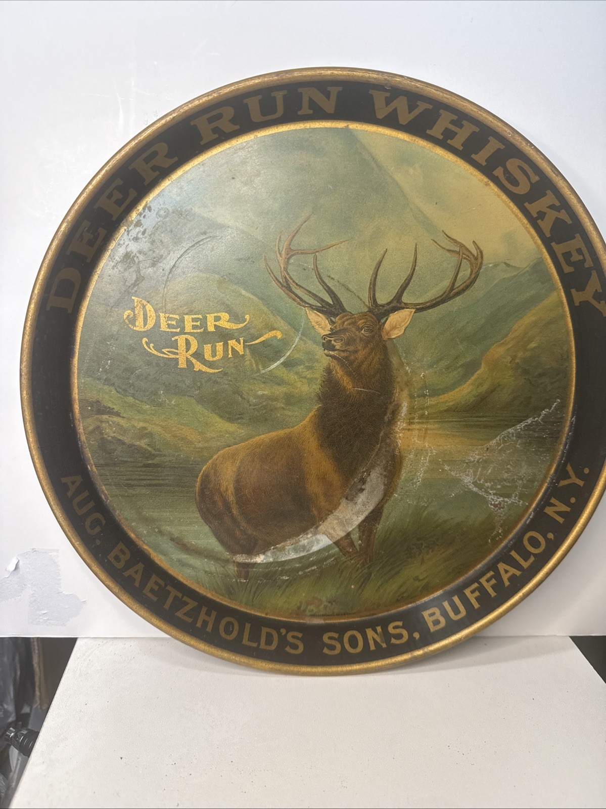 Deer Run Whiskey Pre-Prohibition Tray - Buffalo, NY - Baetzhold & Sons - Antique