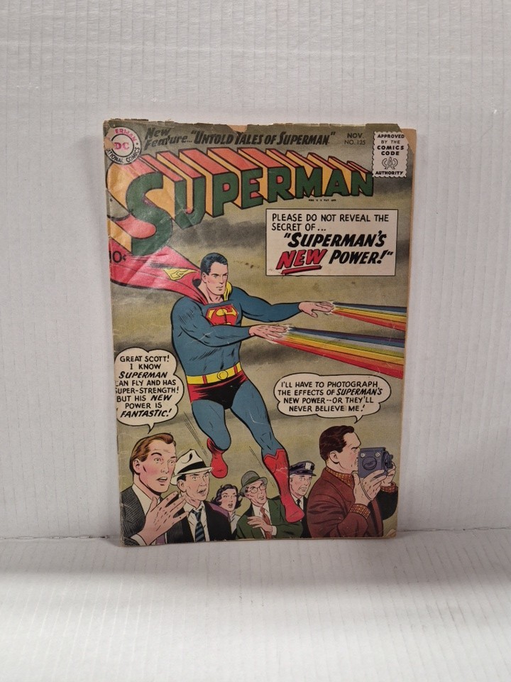 Superman #125 Comic Book 1958 Superman\'s New Power DC Comics Superman #125 Comic Book 1958 Superman\'s New Power DC Comics