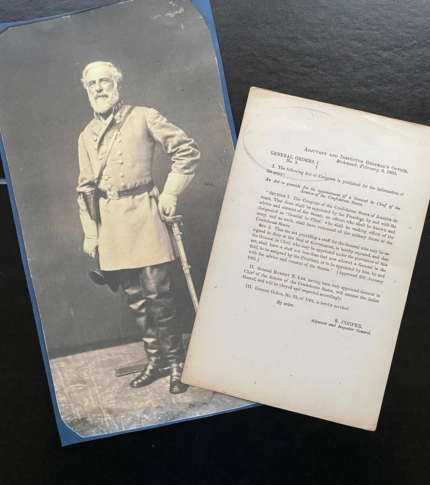 CONFEDERATE GENERAL ORDERS NO 3 ROBERT E LEE GENERAL APPOINMENT CSA
