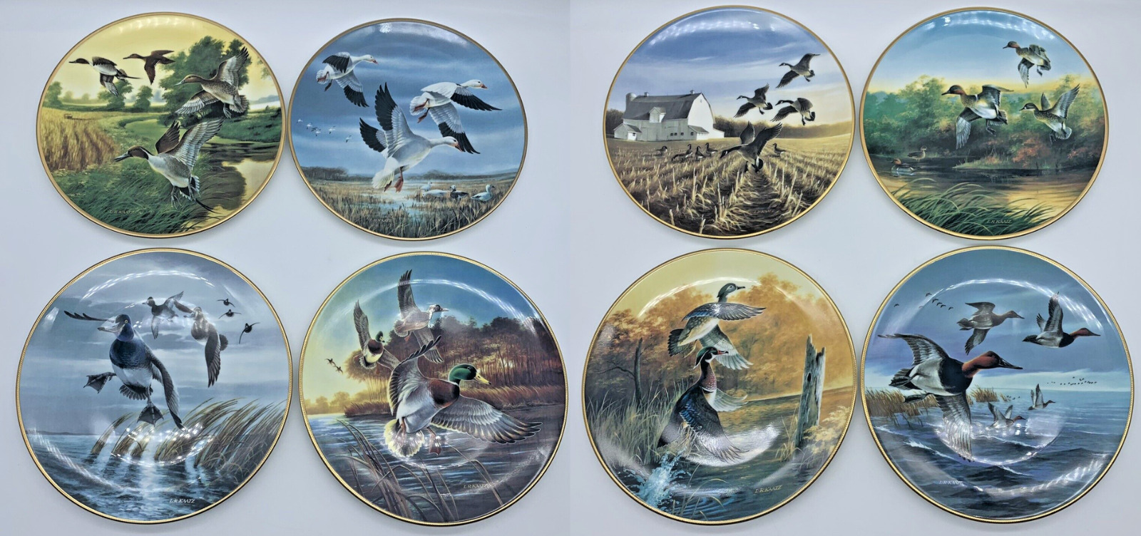 Vintage Set of 8 Ducks Unlimited Bone China Plates 1988-90 8.5\