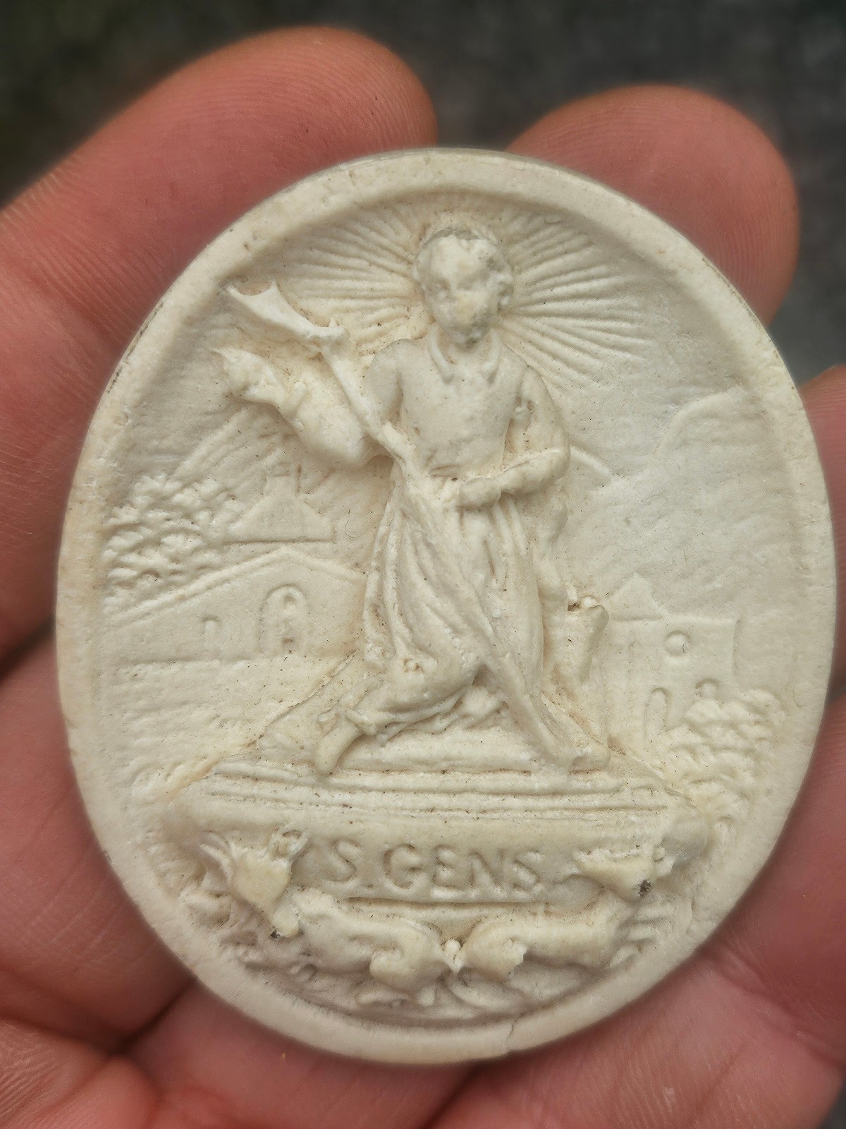 Antique 19thc meerschaum bas relief plaque Saint Gens Baucuet