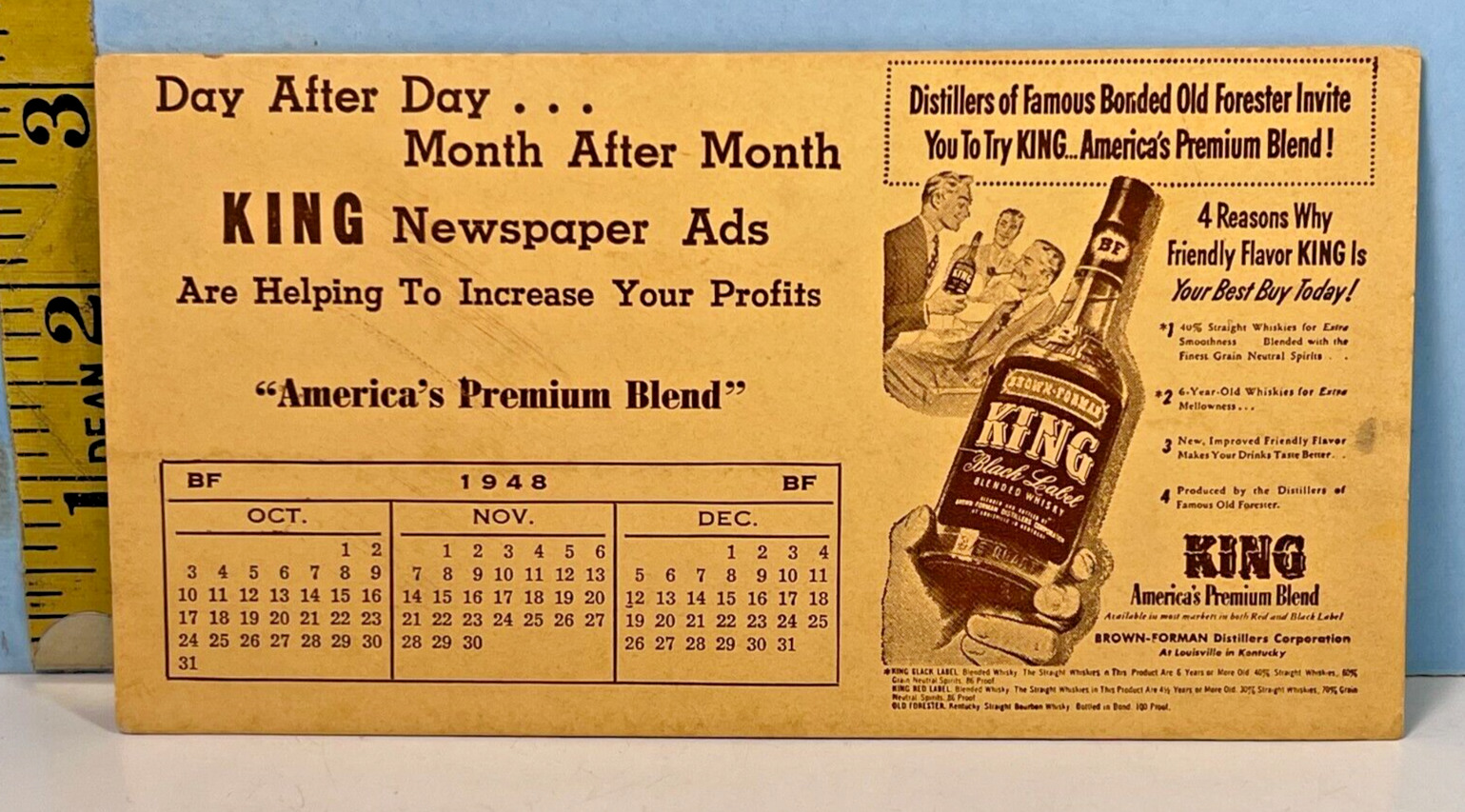 1948 King Americas Premium Blended Whiskey Brown-Forman Distillers Louisville KY