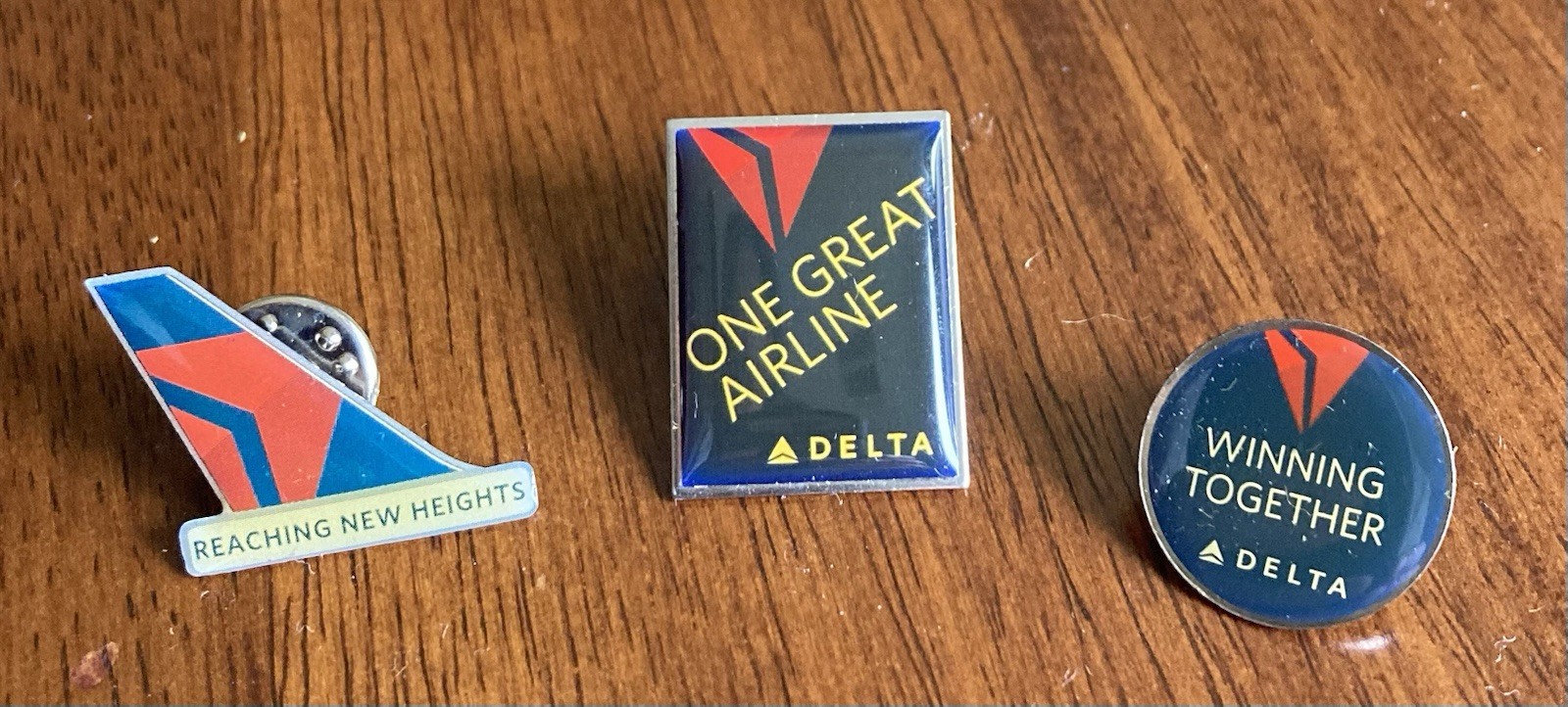 Lot - 3 Vintage Delta Air Lines Employee Blue Pins Red Widget Logo