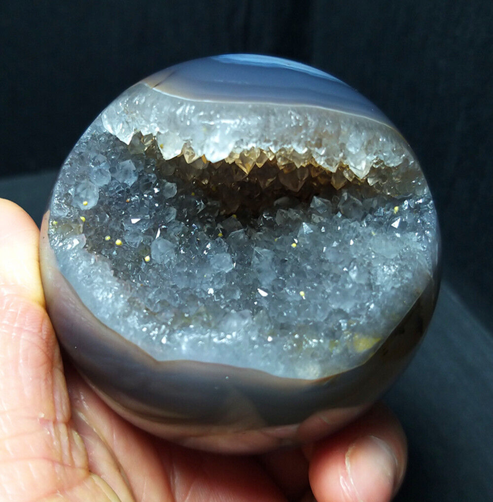 TOP 335G Natural Polished Geode Blue Agate Stone Sphere Madagascar YWD534
