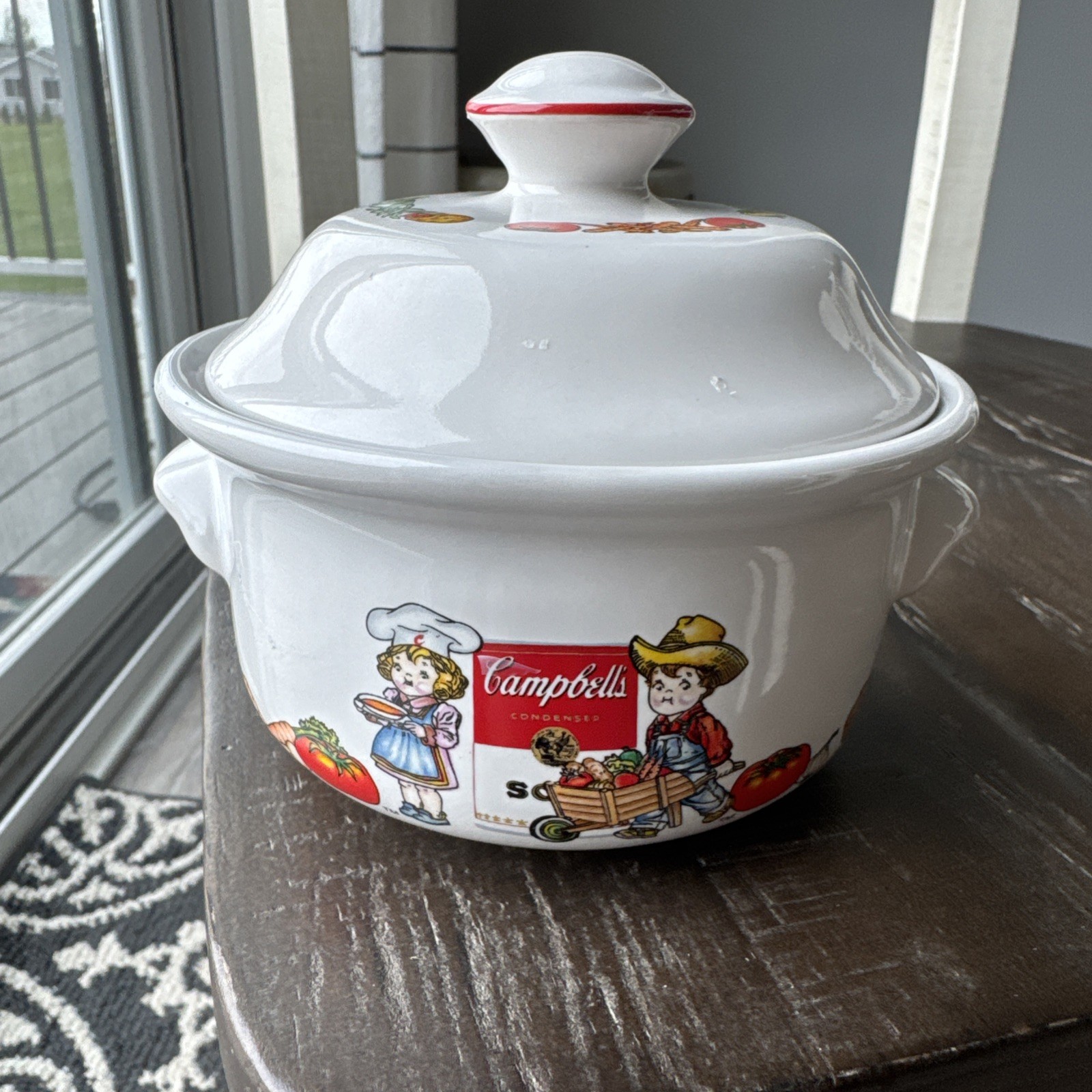Vintage 1996 Campbell's Soup Farmer Chef Kids Crock Covered Soup Bowls with Lid