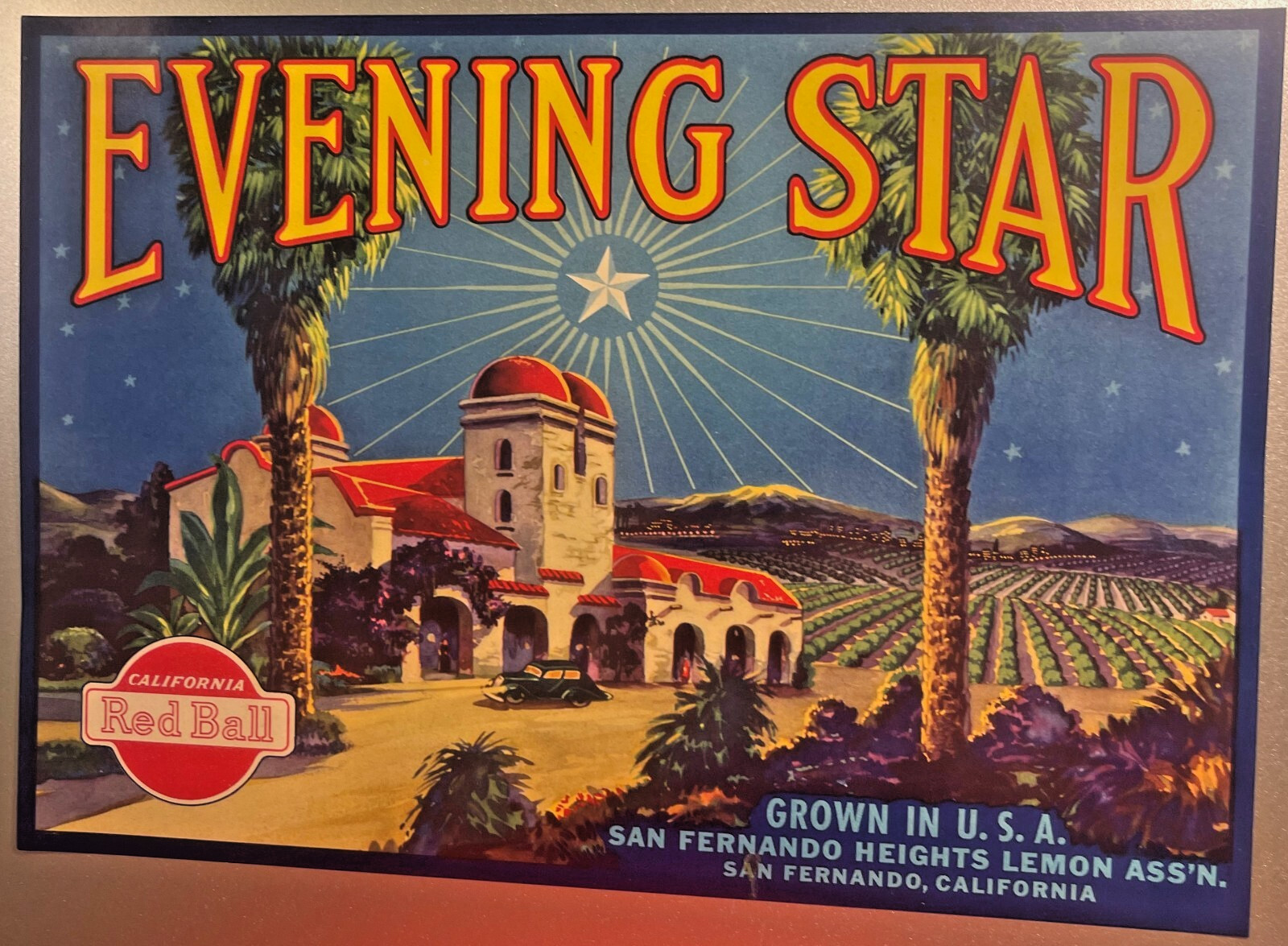 Vintage 1930s Evening Star 🌟 Lemon Crate Label San Fernando Heights CA Litho
