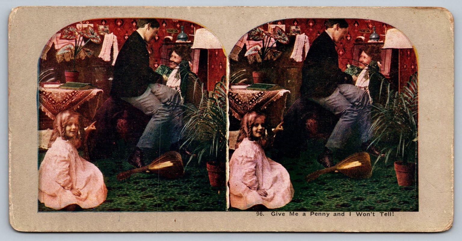 Give Me a Penny and I Won\'t Tell Stereoview Curved Mount Give Me a Penny and I Won\'t Tell Stereoview Curved Mount