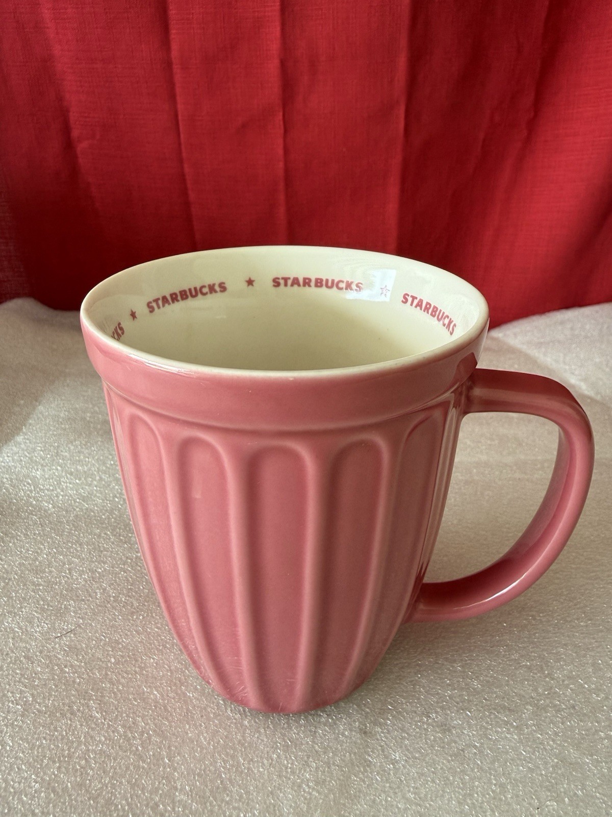 Vintage 2006 Starbucks Pink Fluted Ribbed Ceramic Coffee Mug 16 Oz