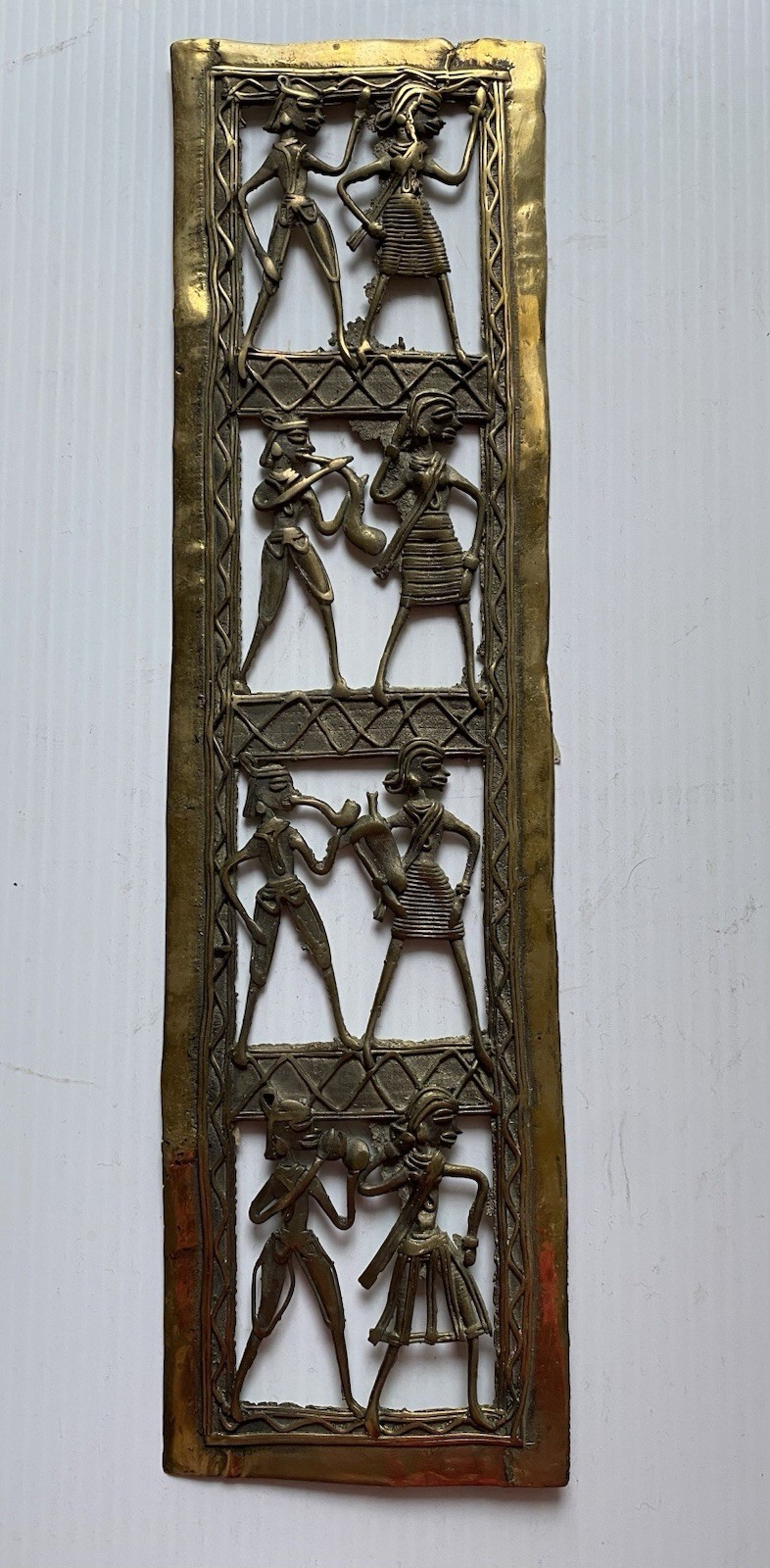 Vintage Handcrafted Brass Dhokra Tribal Art Dancing Figures Wall Hanging