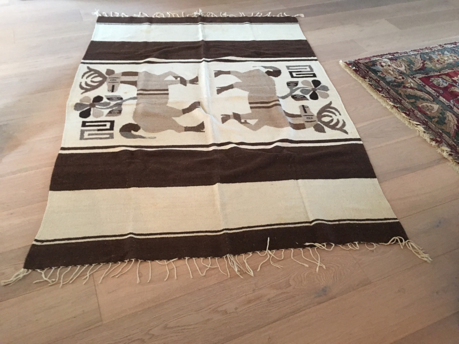 vintage Mexican  Zapotec Hand-Woven Wool Rug-55\