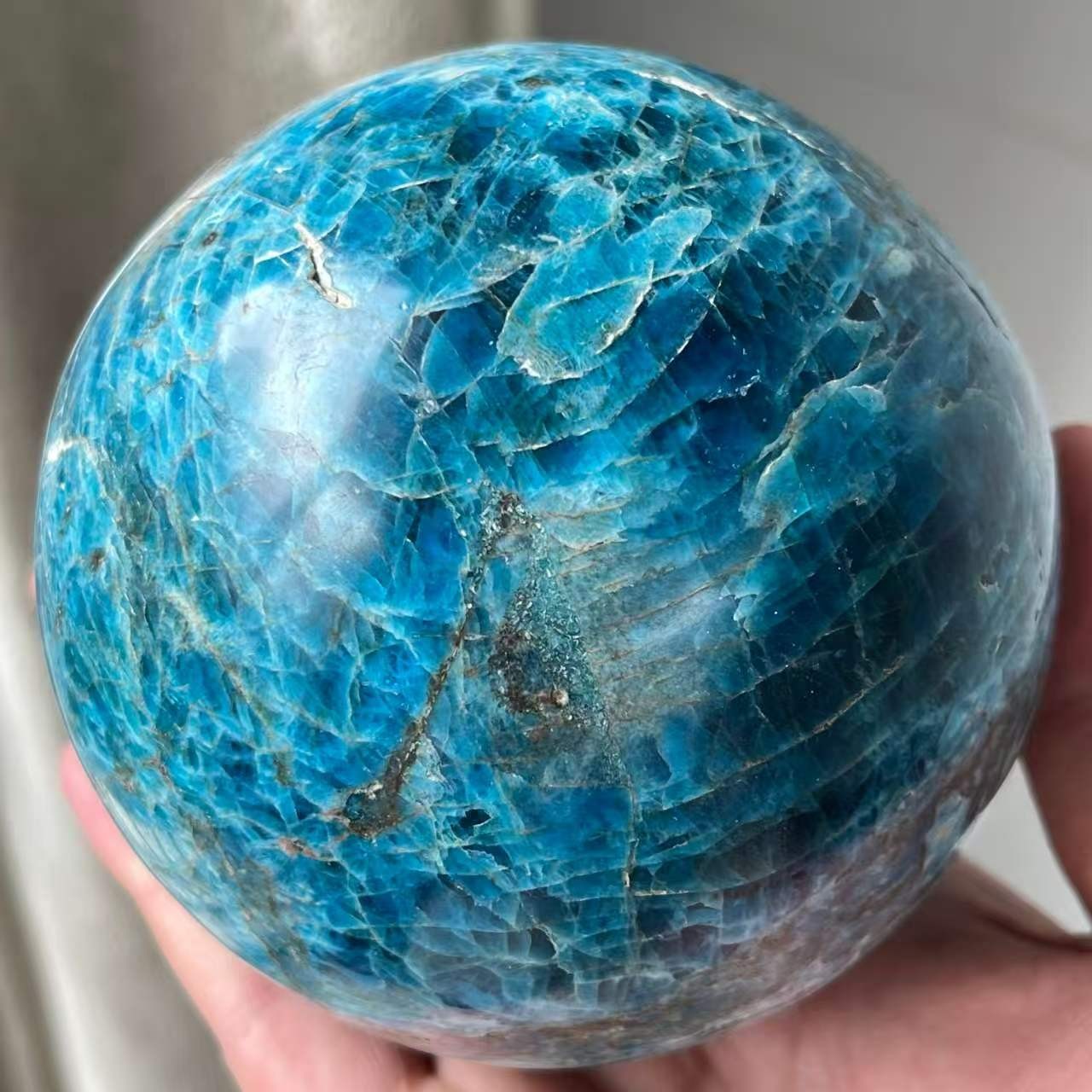 3.74LB Large Natural Blue Apatite Sphere Crystal Quartz Ball Healing Decor Gift