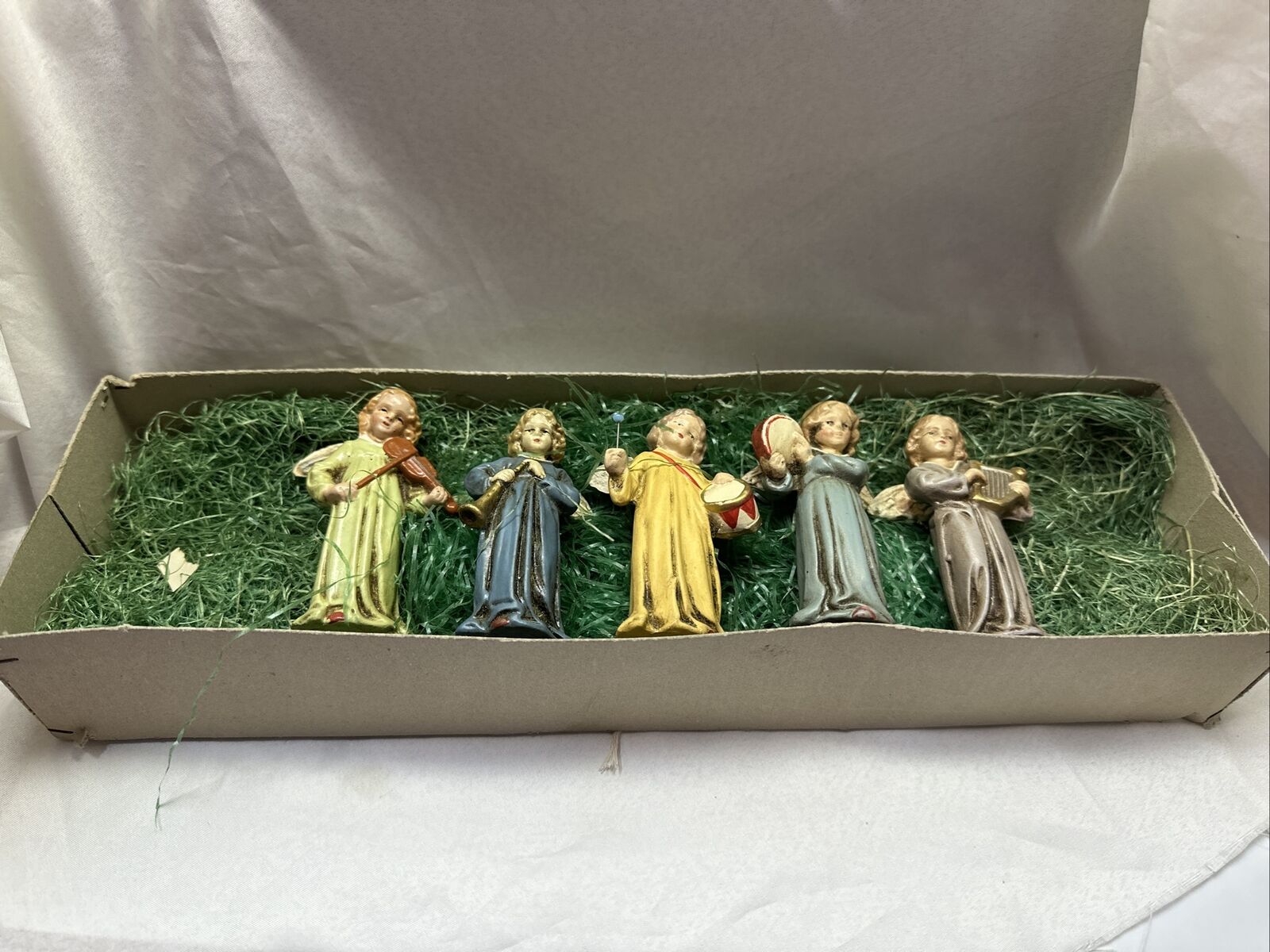 VTG 1940’s SET OF 5 COMPOSITION ANGELS CHRISTMAS ORNAMENTS W. GERMANY US ZONE