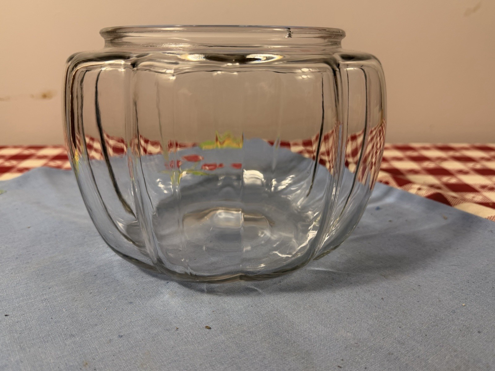 1920's Antique Clear Glass Lady Finger Drape Canister No Metal Lid