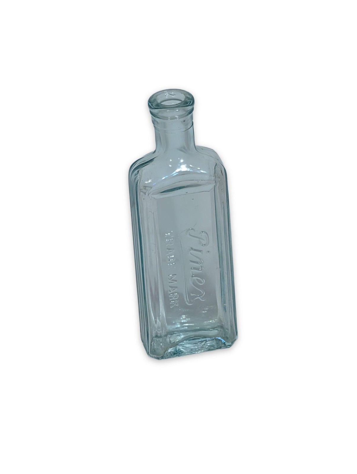 Pinex Trade Mark Antique Embossed Aqua Glass Medicine Bottle 1910s-1930s Cough