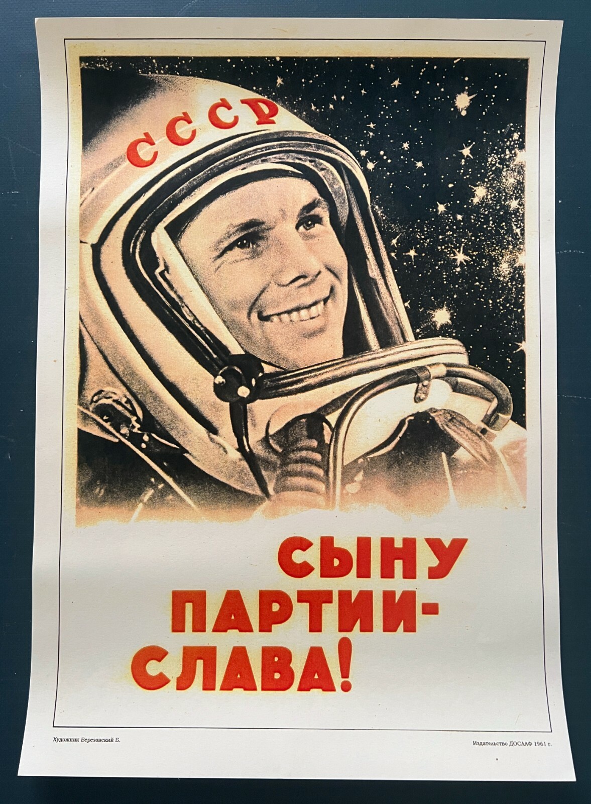 1965 Gagarin Space Rocket Cosmonaut Original Poster Russian Soviet 30x40 Rare