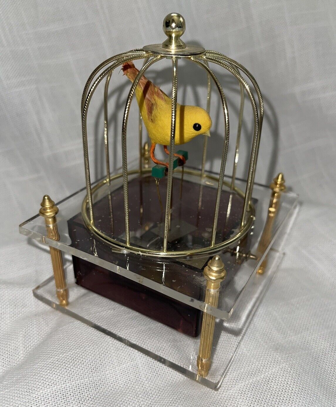 VTG Japanese Automated Musical Birdcage Yellow Bird Swinging Tabletop Sankyo 6\