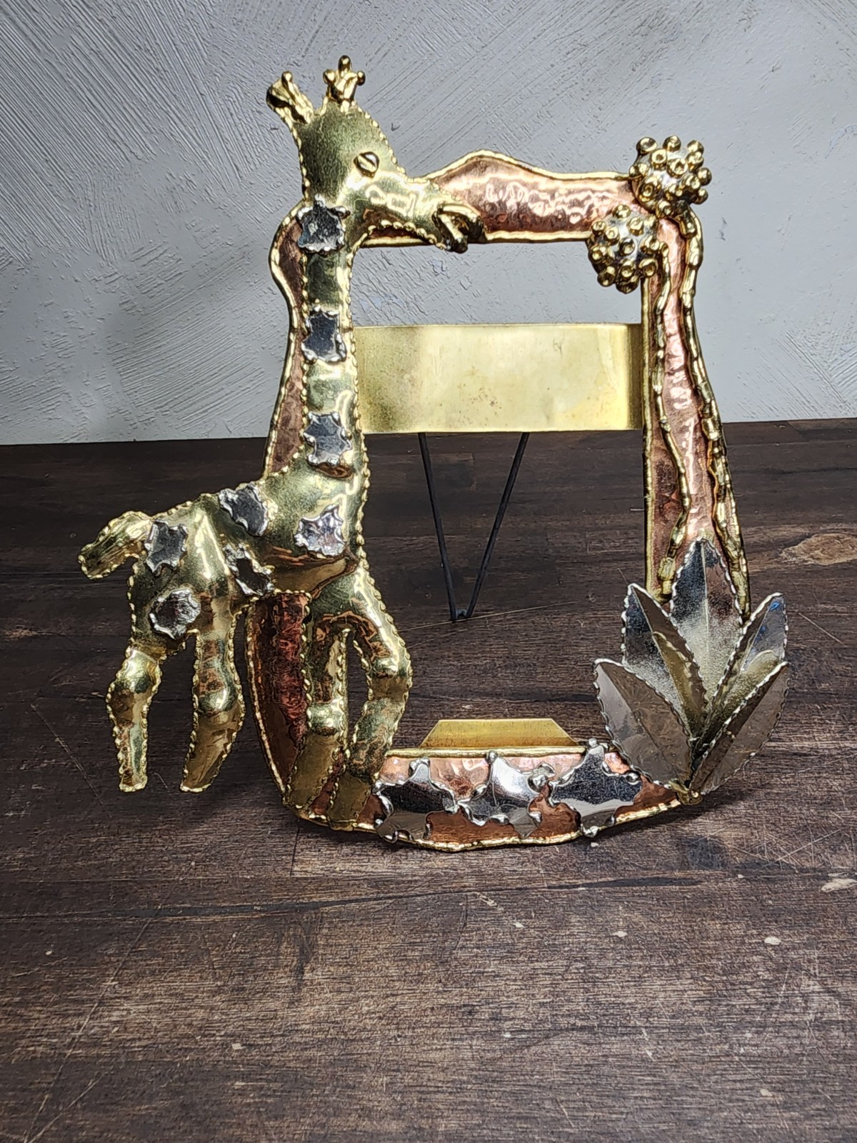 Vintage Mixed Metal Brass & Copper PICTURE  FRAME Hammered Cast Signed \