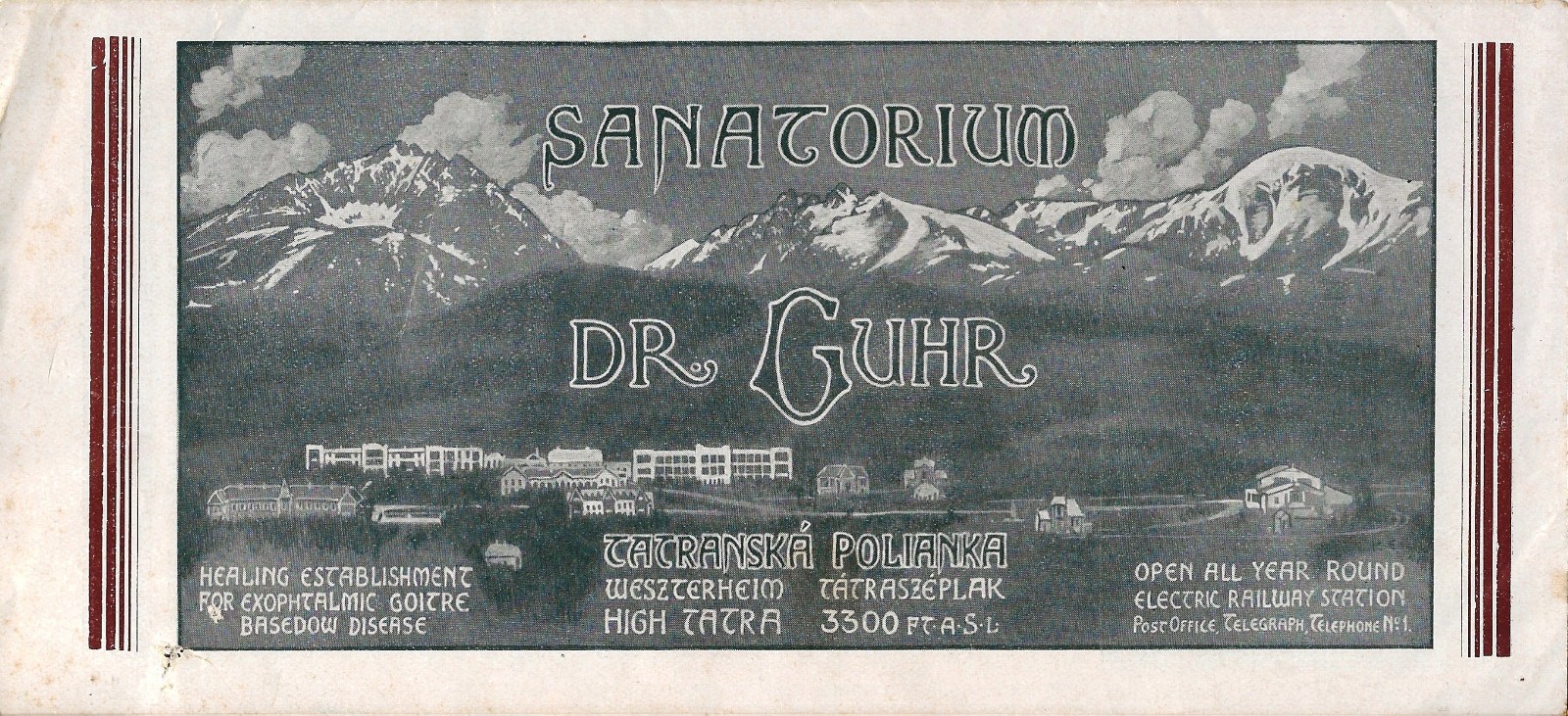 Postcard 4-Fold Brochure Dr Guhr Sanatorium Slovakia Tatranska Polianka 1928-30s