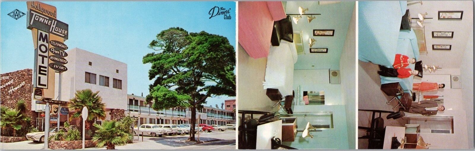 c1960s Hollywood, California Double Folding Postcard HOLLYWOOD TOWNHOUSE MOTEL
