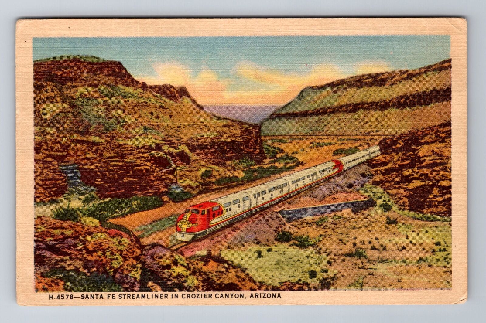 Crozier Canyon AZ-Arizona, Santa Fe Streamliner, Vintage Souvenir Postcard