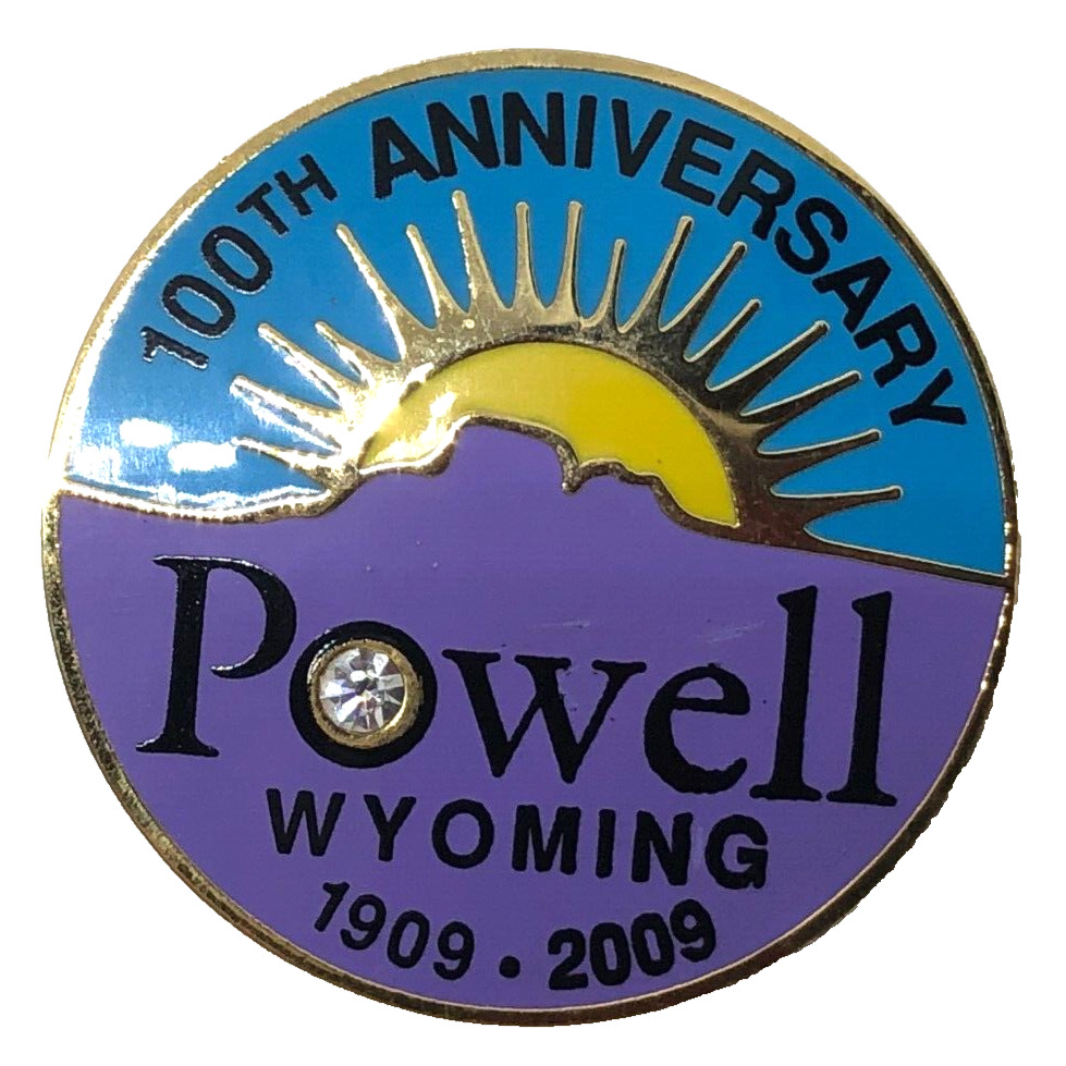 Vintage Powell Wyoming Anniversary Gold Tone Enamel Lapel Pin Souvenir