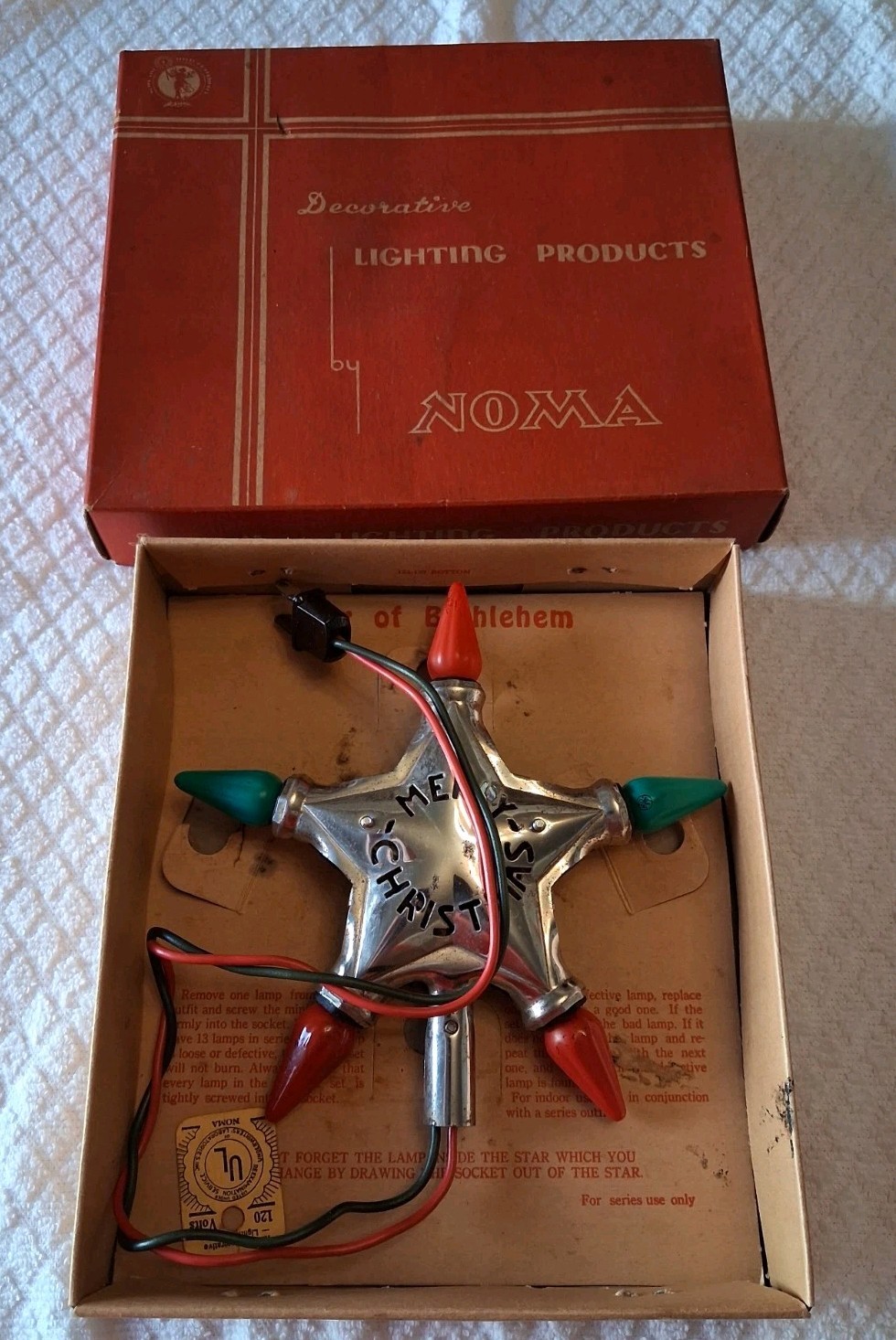 Vintage 1930s NOMA Star of Bethlehem Tree Topper Cat. No. 127 Original Box Works