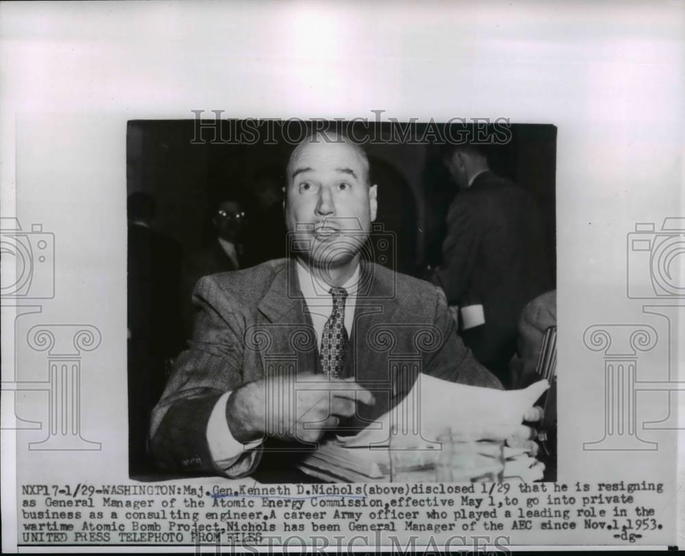 1955 Press Photo Maj.Gen.Kenneth D Nichols, General Manager of Atomic Energy 1955 Press Photo Maj.Gen.Kenneth D Nichols, General Manager of Atomic Energy