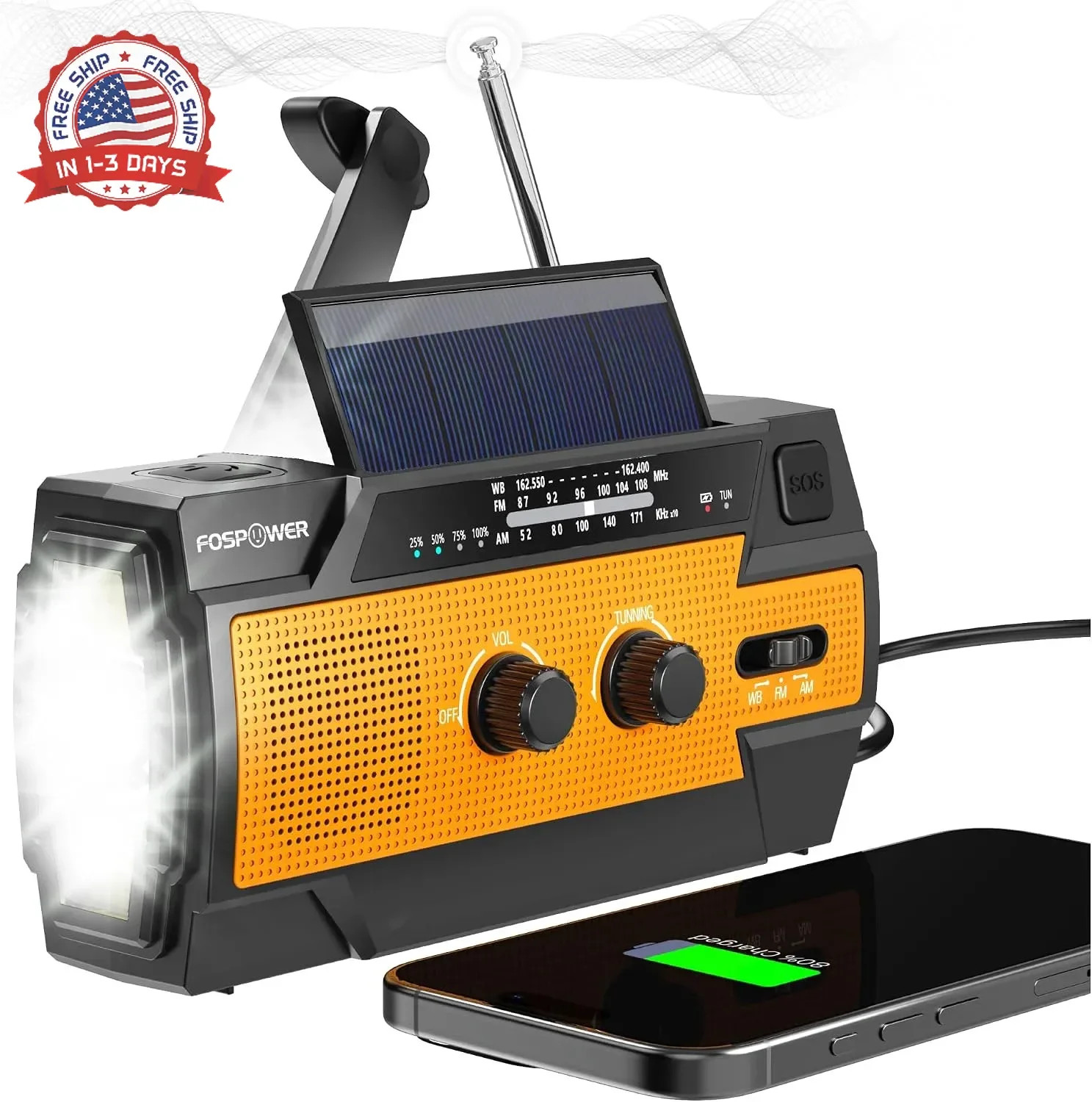 NOAA Emergency Weather Radio A3 14800mWh Portable Power Bank, AM/FM, USB/Solar/H NOAA Emergency Weather Radio A3 14800mWh Portable Power Bank, AM/FM, USB/Solar/H