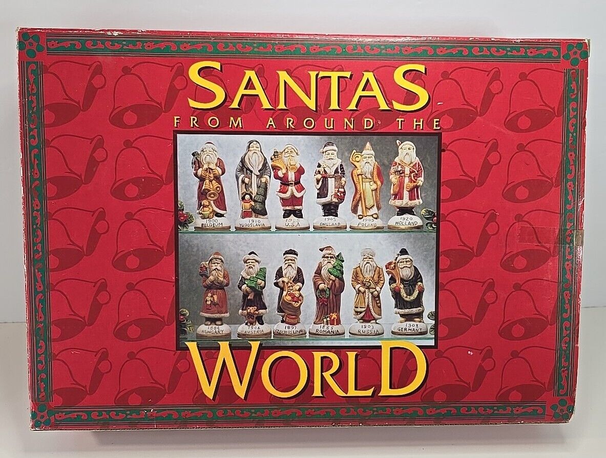 Vintage Santas from around the World Set of 12 Ceramic Santa Figures w/ Box