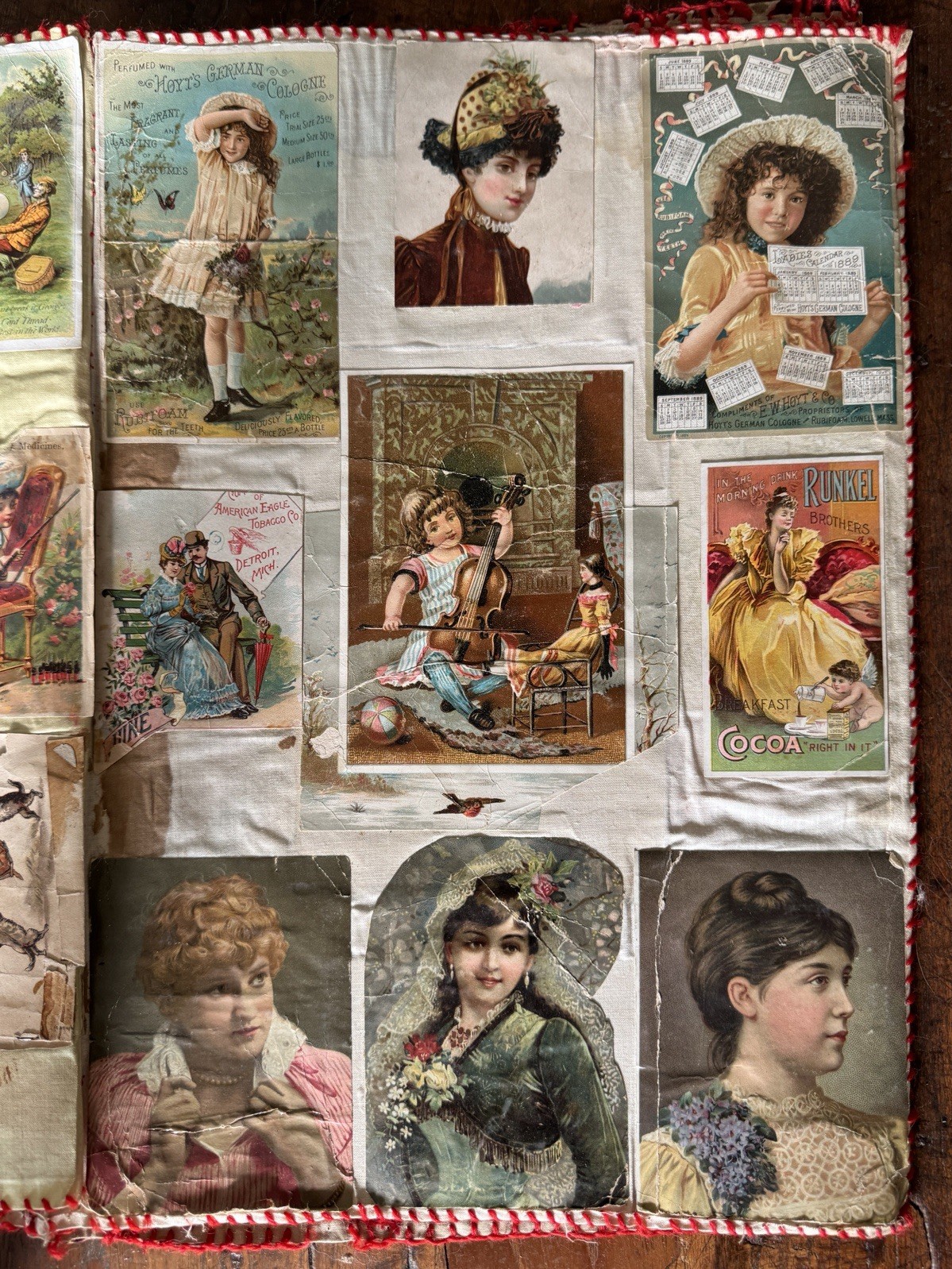 Antique 1880s Victorian Scrapbook Hand Sewn Album Die Cut Cards Ephemera