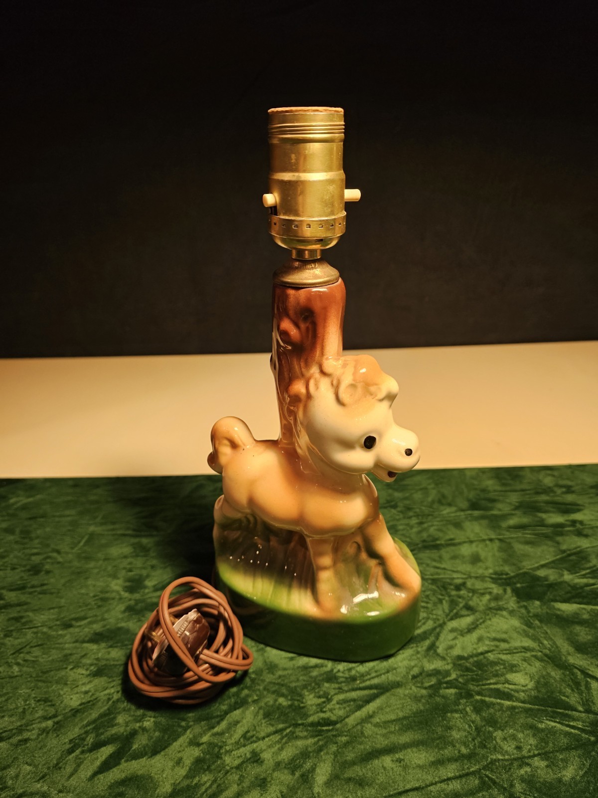 Vintage Rempel MCM Pony Lamp 1940s 11.5” Glazed Ceramic Original Hardware WORKS
