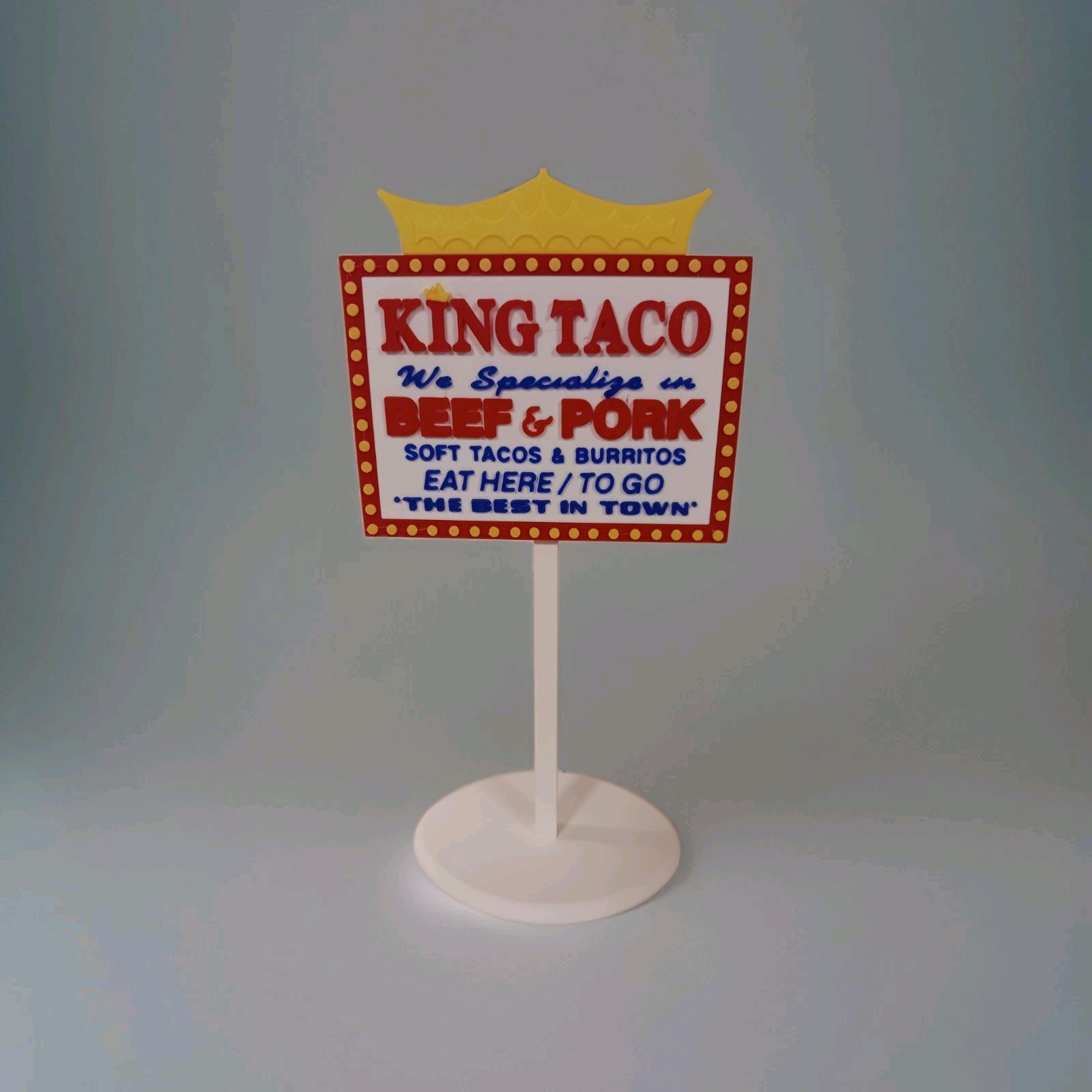 KING TACO Miniature Restaurant Sign. Custom 3d Print Diorama Display 6.75\