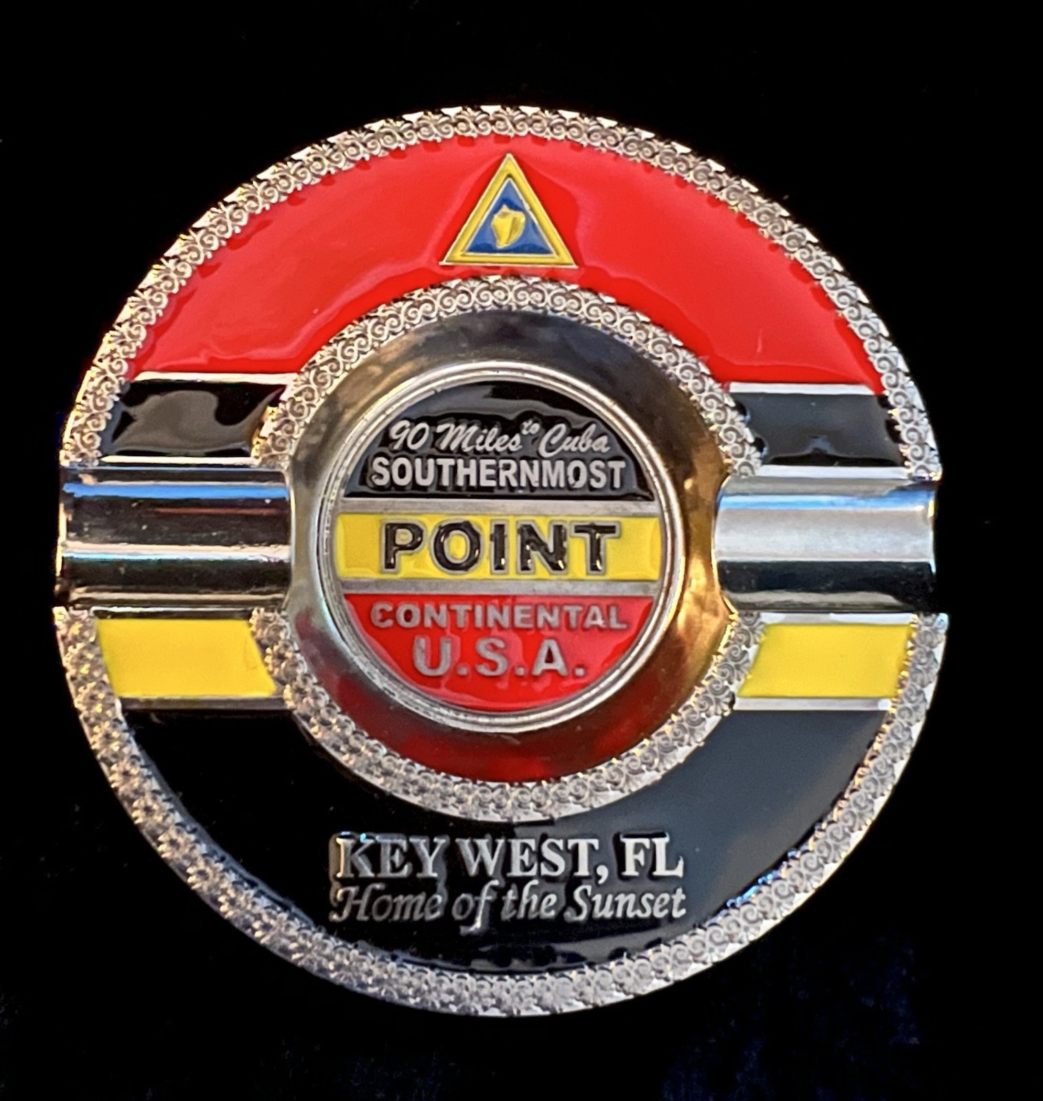 Vintage Enamel & Metal Key West FL Florida Ashtray With Decorative Border Jojo\'s