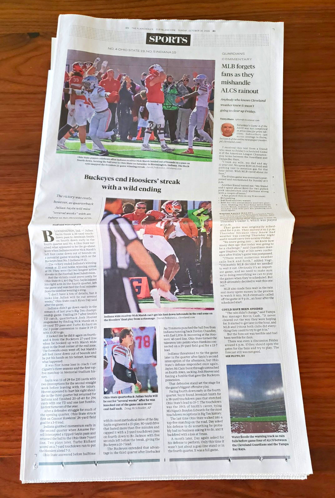 Ohio State WINS Indiana The Plain Dealer Sunday October 18 2026 Browns Ravens