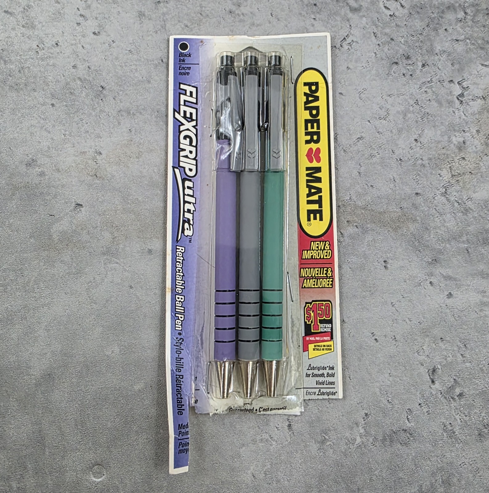 Vtg 1995 Paper Mate Flexgrip Ultra  Ballpoint Pens Black Ink Med Point 3pk NOS