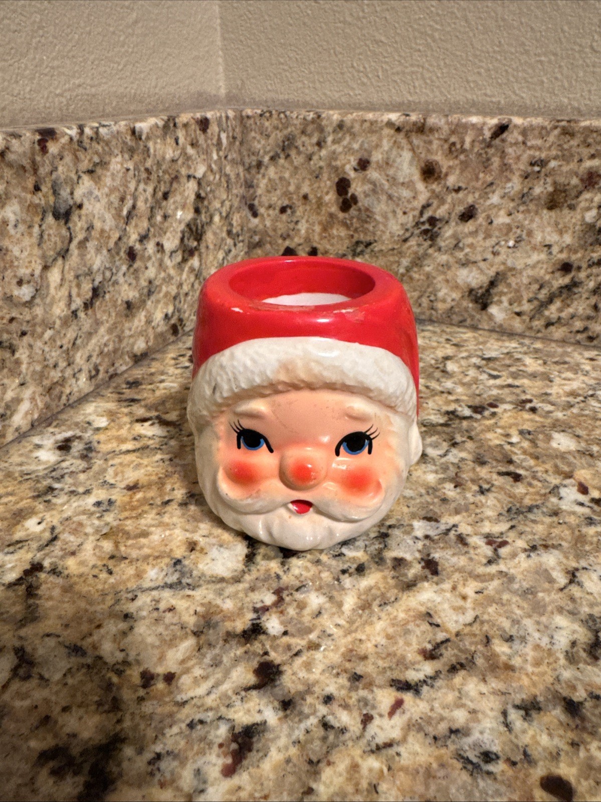 Rare Vtg Tilso Japan Handpainted Santa Head Candle Votive Tooth Holder Christmas
