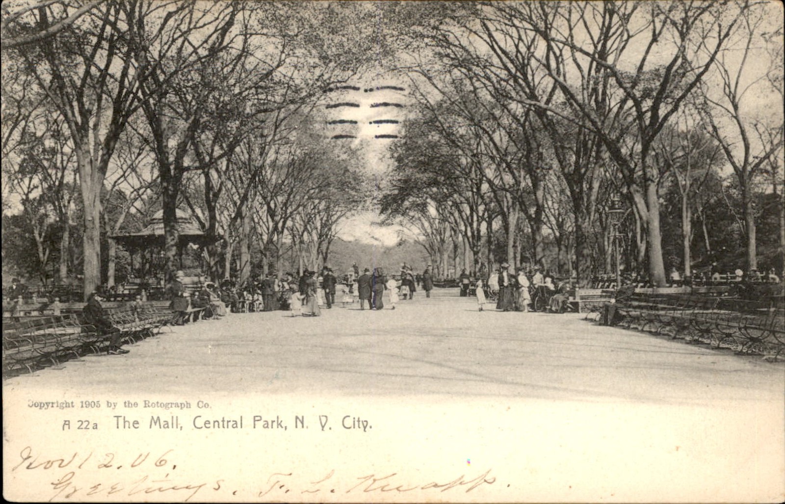 New York City NY The Mall Central Park Rotograph Co. c1905 Vintage Postcard