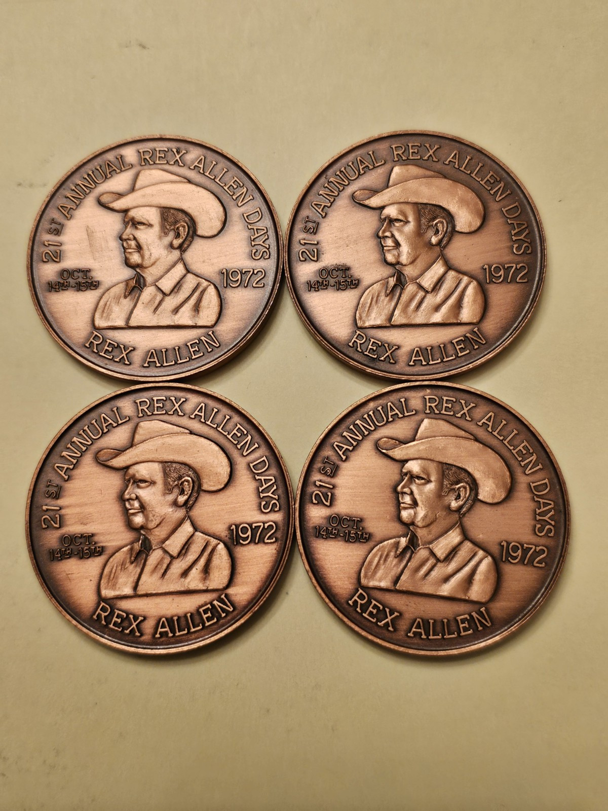 4-1972 REX ALLEN VINTAGE COMMEMORATIVE MEDALS ANNUAL REX ALLEN DAYS PIN