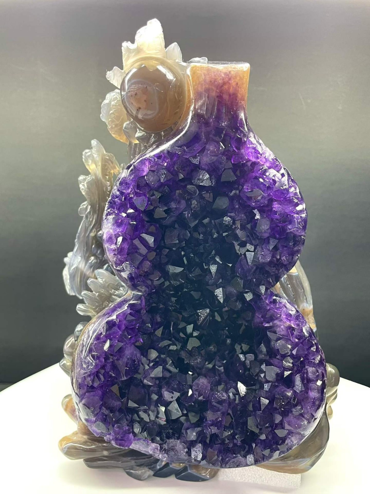 4.88LB Natural Amethyst Agate Geode Quartz Carved Gourd Dragon Crystal Reiki